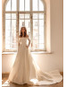 Off Shoulder Ivory Beaded Lace Satin Elegant Wedding Dress